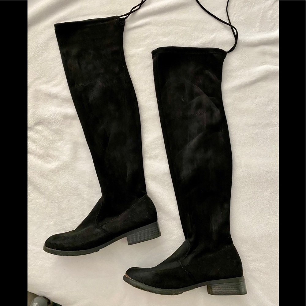 Black faux suede boots